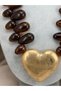 Gold Color Big Heart Figured Brown Drop Beaded Flashy Women's Necklace Special Design - 2