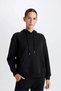 Relax Fit Hooded Thick Basic Plain White Sweatshirt with Kangaroo Pocket W1240Az23Wn - 3