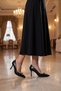 Women's Black Leather Bow Detailed Pointed Toe Thin Heeled Special Occasion Evening Dress Shoes 312583 - 3