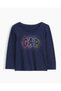 Gap Girls' Navy Blue Long Sleeve Crew Neck Logo T-Shirt Dark Blue