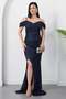 Double-Breasted Collar Slit Evening Dress 41070 - 5