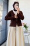 Premium Knitted Patterned Front-Tie Short Knitwear - Bitter Brown - 6