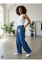 High Waist, Buckled Waist, Wide Leg, Loose Fit, Blue Baggy Jean Pants - 2