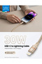 Goldline Series 30W USB-C to Lightning Braided Fast Charging Cable 2M, 3A Data Cable - Gold - 2