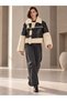 Women's Black Leather and Cream Plush Detailed Belted Coat - 2