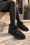 Women's Black Thin Sole Fur Boots Km022 - 2