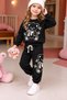 Girl's Tracksuit Set Teddy Bear Printed Sweatshirt Black Casual Sports Set