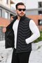 Men's Stand Collar Pocketed Striped Black Puffer Vest - 4