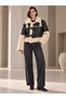 Women's Black Leather and Cream Plush Detailed Belted Coat
