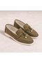 Lupy Women's Khaki Suede Loafer Shoes with Gold Accessories Orthopedic Comfortable Sole Casual Ballet Flats - 3