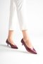 Women's Burgundy Pointed Toe 4 cm Short Thin Heeled Stiletto Shoes - 5