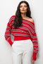 6988 Women's Asymmetrical Rib Cut Boat Neck Knit Sweater Red