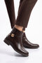Women's Brown Leather Zippered Boots Stylish Stoned Ankle Band Special Day Night Daily Boots 451199 Z - 3