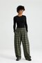 Green Plaid Loose-Fit Balloon Trousers with Elastic Waist - 4