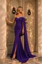 Women's One-Shoulder Stone Embellished Tulle Cape Detailed Slit Glitter Crepe Evening Dress - 3