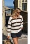 Women's Polo Collar Buttoned Striped Knitwear Sweater Oversized Striped Knitwear Blouse - 3