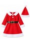 Girls Santa Claus Costume Red Fleece Dress and Hat Set - 2