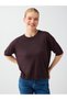 Bitter Brown Crew Neck Elbow Sleeve Basic Knitwear Sweater