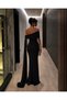 Women's One-Shoulder Stone Embellished Tulle Cape Detailed Glitter Crepe Dress - 3