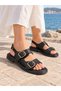 Women's Double Buckle Model Flat Sole Comfortable Sandals