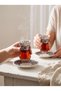 Tile Patterned Tea Cup Set for 2 People - Thin-Walled Tea Set with Saucers + French Press & Turkish Coffee Gift - 2
