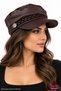 Dark Burgundy Faux Leather Captain's Cap Hat with Chain Detail, Stylish Design, Brimmed, Elastic Back, Painter's Sailor Hat - 2