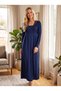 New Season Navy Blue Luxury Boxed Elegant Lace Detailed Breastfeeding Compatible Design Long Sleeve Maternity Nightgown Set - 6