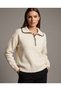 Women's Polo Collar Buttoned Contrast Ribbed Soft Textured Knitwear Sweater
