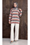 Knitwear with White Collar and Horizontal Stripes