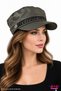 Dark Khaki Faux Leather Captain's Cap Hat with Chain Detail, Stylish Design, Brimmed, Elastic Back, Painter's Sailor Hat - 2