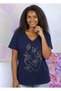 Women's Large Size V-Neck Short Sleeve Cotton Linear Butterfly Print Trend T-Shirt - 2