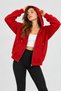 Women's Zippered Hooded Oversize Sweatshirt Cardigan with Pockets 27701 - Red
