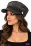 Dark Mink Faux Leather Captain's Cap Hat with Chain Detail, Stylish Design, Brimmed, Elasticated Back, Painter's Sailor Hat