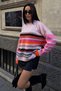Women's Pink Striped Soft Textured Oversize Knit Sweater - 3