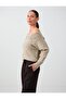 Beige Melange Stone Detailed Bardot Collar Long Sleeve Knitwear Sweater - 4