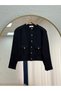 Evelina Gold Buttoned Pocketed Short Knitwear Cardigan-Zi̇7077 Black - 2