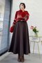 Premium Bell Model Scuba Skirt with Elastic Waist - Brown - 5