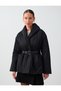 Black Belt Detailed Straight Cut Puff Coat