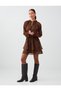 Brown Leopard Patterned Short Chiffon Dress with Gathered Waist