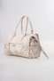 Women's Vintage Washed Leather Look Oversized Zipper Detailed Shoulder and Shoulder Bag with Staple Detail Beige 18385 - 5