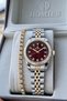 Women's Wristwatch Gold and Silver Steel Band Stone-Studded Calendar Burgundy Dial 27mm + Special Box and Bracelet Gift.Hm28635S01-3 - 4