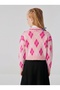 Girl's Premium Quality Front Buttoned Diamond Patterned Knitwear Sweater Pink - 2