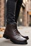 Brown Genuine Leather Fur Laced Zippered Warm Winter Men's Boots - 3