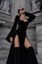 Double Slit Velvet Long Dress - 3