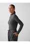 Anthracite Melange Stitching Detailed Stand Collar Soft Touch Blouse - 4