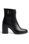 Women's Black Leather Thermo Rubber Sole Stone Buckle Boots - 2