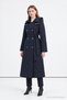 Quilted Mobile Hooded Belted Double-Breasted Navy Blue Coat 14228