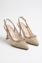 Remes Mesh Stoned Bowknot Thin Heel Women's Evening Dress Heeled Shoes Gold Glitter - 2