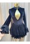 Chest-Cut Out Layered Bodysuit Velvet Mini Dress - 2