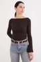 Ribbed Boat Neck Flare Sleeve Slim Fit Blouse